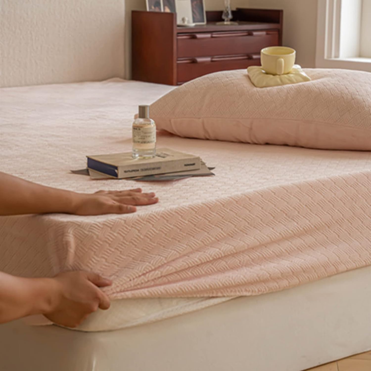 FCLDESHOP Fits Mattress Perfectly Sheets,Thickened Warm Milk Fleece Mattress Topper,Solid Color Printing Mattress Protector for 12"/30cm Deep Mattresses,Light Grey,120 * 200cm
