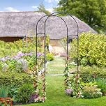 Garden Mile 2.4m Black Steel Garden Arch Heavy Duty Metal Arch Frame Decoration Weatherproof Plant Support Frame For climbing Plants Flowers Arbours For Outdoor and Indoor