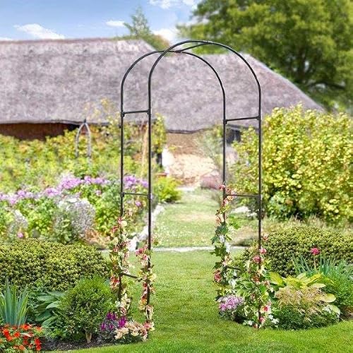 Image of Garden Mile 2.4m Black Steel Garden Arch Heavy Duty Metal Arch Frame Decoration Weatherproof Plant Support Frame For climbing Plants Flowers Arbours For Outdoor and Indoor