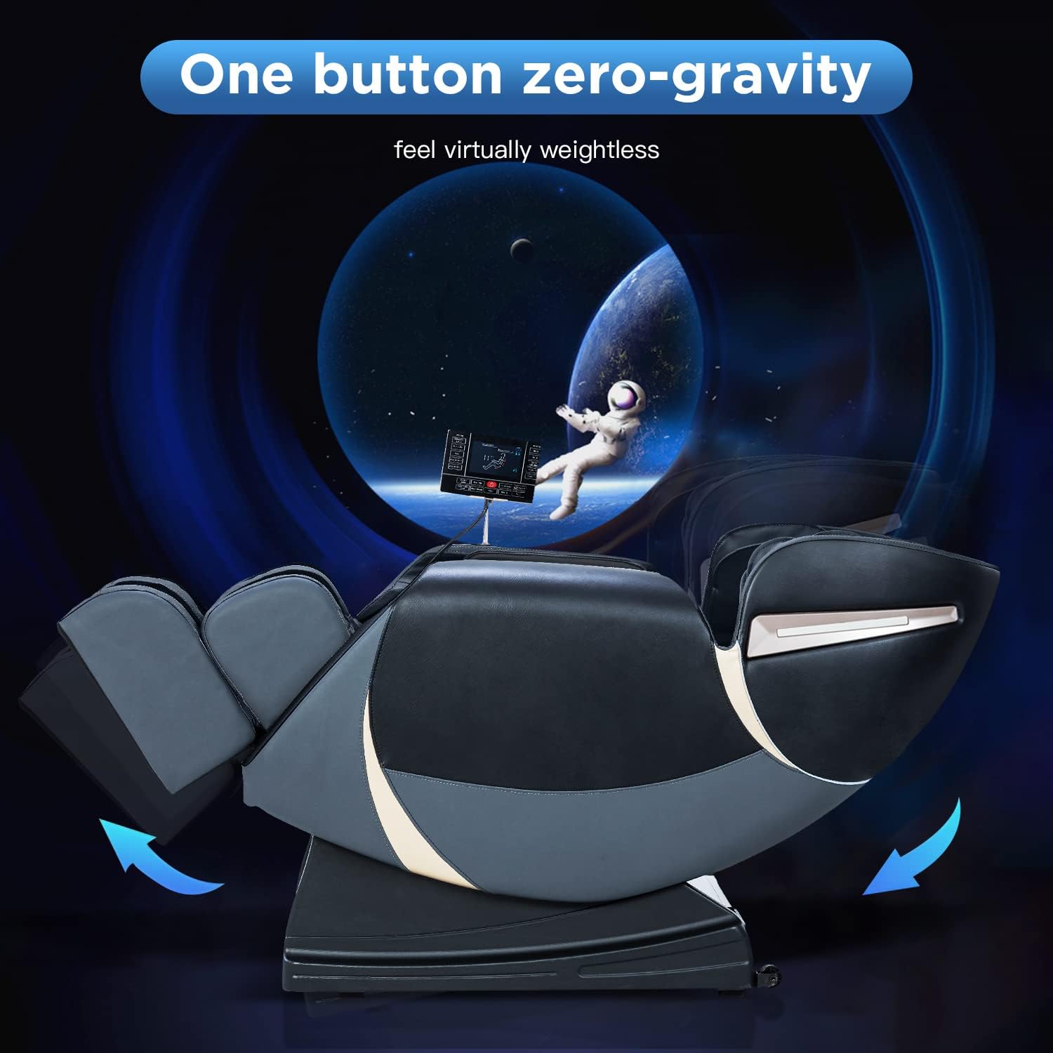 Chair,Full Body Zero Gravity Recliner Chair with Smart Large Screen Bluetooth Speaker Wormwood Back and Calf Heating Therapy Foot Roller Air Massage System for Home Office,Black
