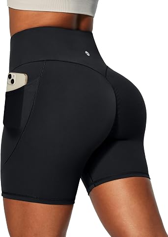 Heathyoga Biker Shorts Women Tummy Control 6" Butt Lifting Workout Shorts with Pockets Compression Yoga Shorts Spandex Gym