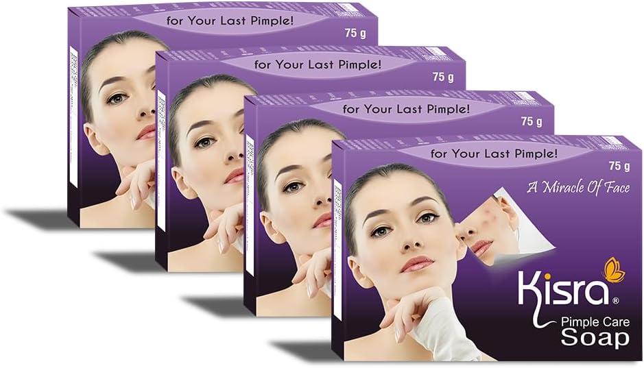 Kisra Pimple Care Soap for Acne, Pimple, Sun Tan, Blemishes, Fine Lines, Darkspots | Men & Women | All Skin Types - 75gm (Pack of 4)
