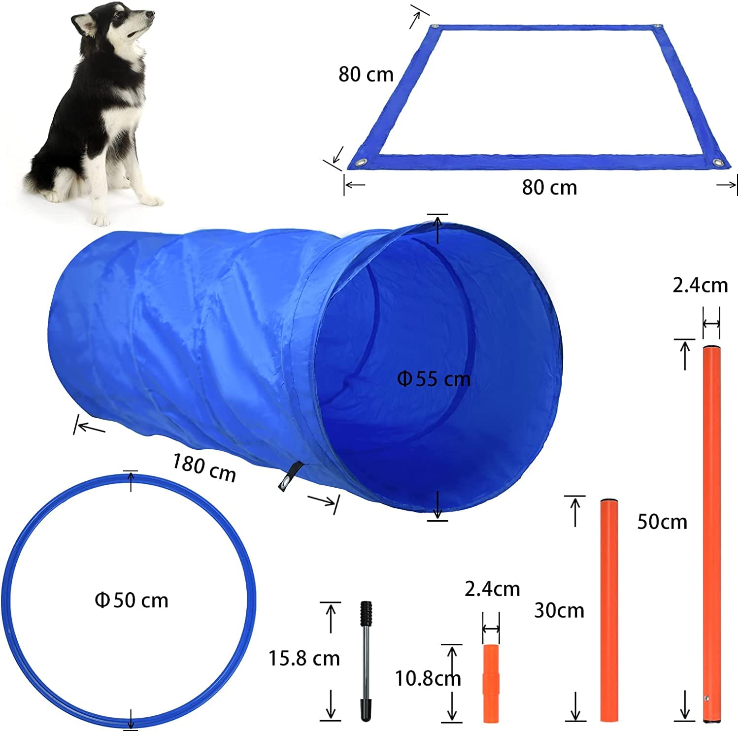 ACXIN Agility Set di attrezzature per cani, ostacoli con tunnel per cani, asta per saltare e ostacoli regolabile in altezza, set di agilità per cani, giochi interessanti