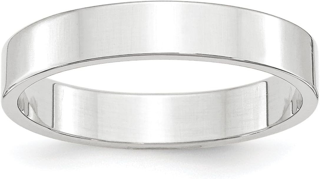 Solid 14k White Gold 4 mm Lightweight Flat Wedding Band Ring