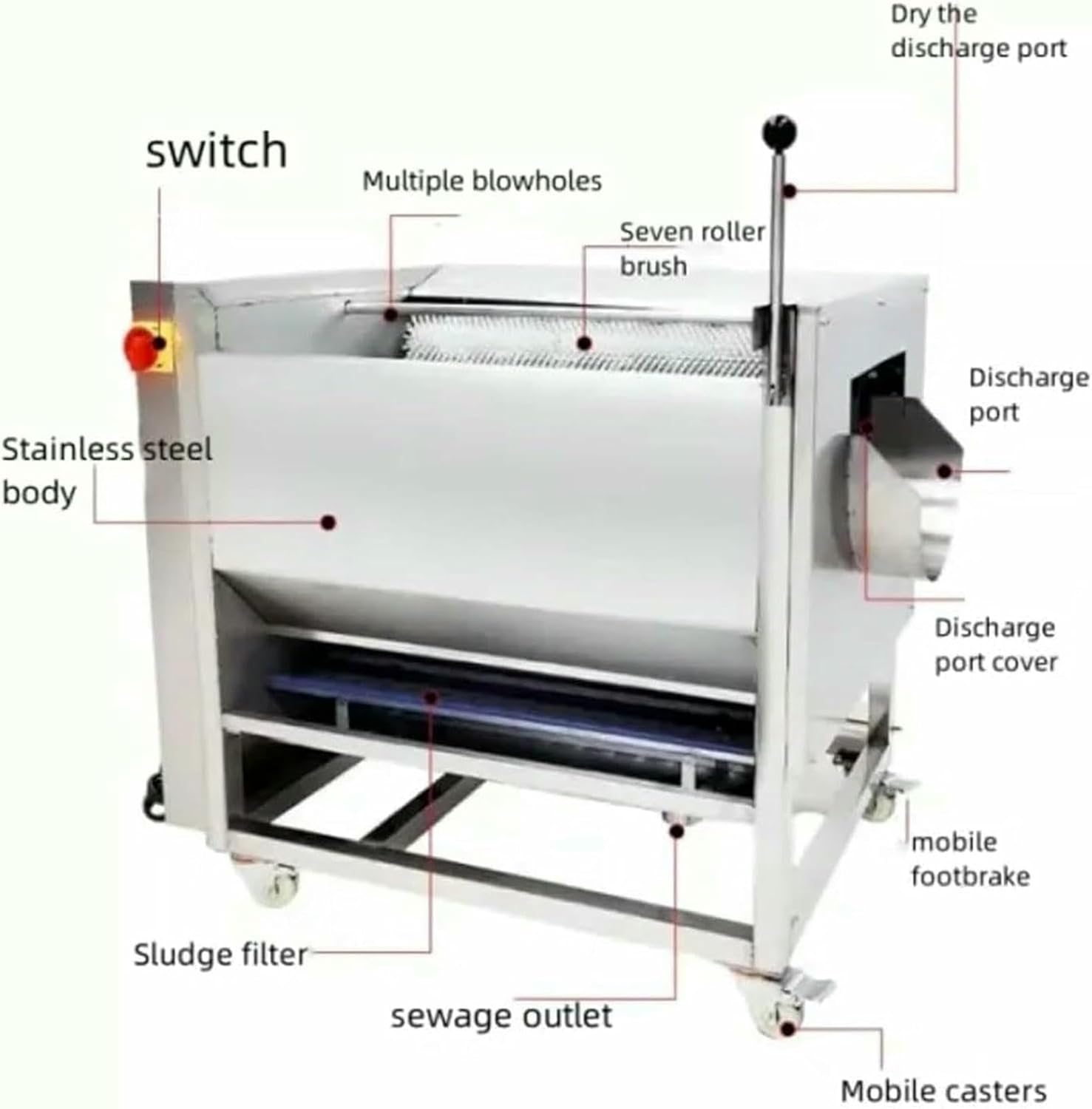 Electric Peeler, 750 W Stainless Electric Potato Peel with A 360 ° Filter and Nozzle, Capacity of 10 to 12 Kg, 150 Kg/h, Ideal for Cleaning