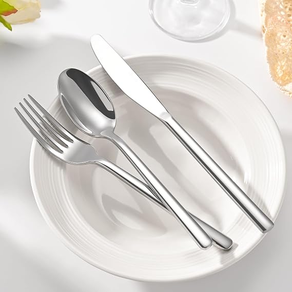 10-Piece Silverware Set for 2, Balanced Weight Stainless Steel Flatware Set, Mirror Polished Spoons and Forks Knife Set, Heavy Duty Cutlery Utensils for Home Kitchen Restaurant Wedding