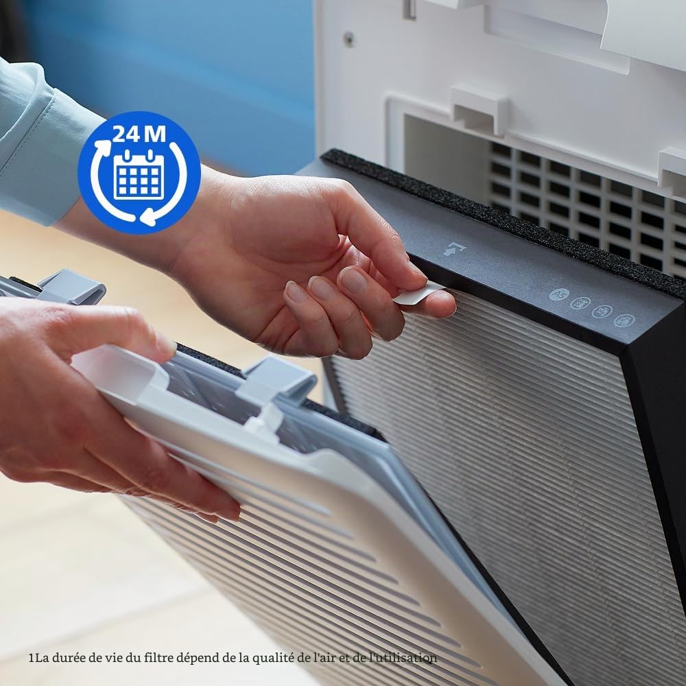Philips Filtre de Remplacement Original pour Purificateur d'Air Séries 2000i et 3000i AC2887/AC2889, AC2892, AC3829, HEPA NanoProtect, Durée de Vie 24 Mois, Noir/Blanc (FY2422/30)