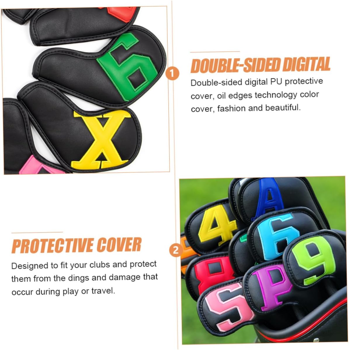 10pcs Golf Club Covers Pu Putter Covers Professional Mallet Club Equipment Black Sleeve for Golfers