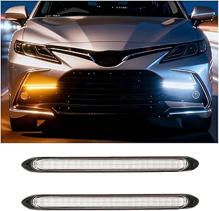 자동차 LED 조명 스트립 2개, 유연한 방수 25.4cm(10인치) 차량 주간 주행등, 자동차 헤드라이트 순차 흐름 방향 지시등 액세서리, 범용 핏 (화이트/옐로우)