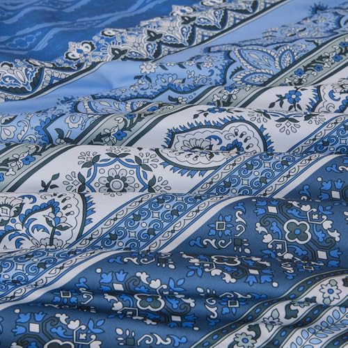 Image of Cottolester Boho Comforter Set Full Size,8 Pieces Blue and Grey Bohemian Striped Bed in a Bag,Paisley Soft Microfiber Bedding Comforter Set