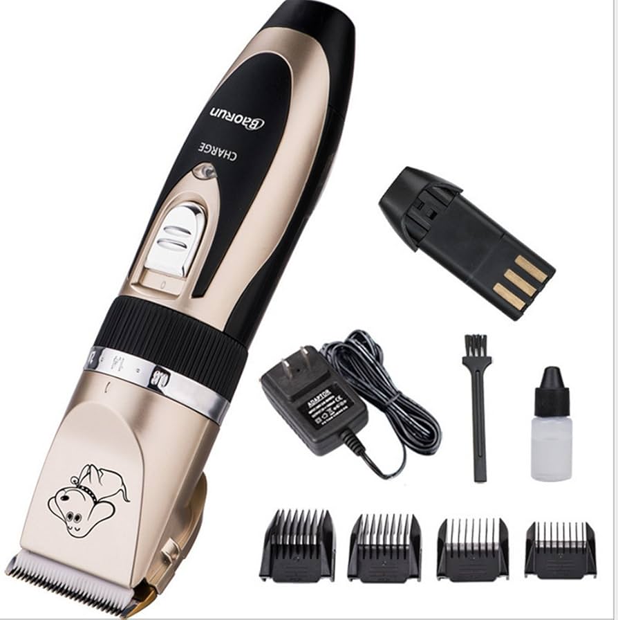 Unibono Dog Grooming Clipper Kit, Rechargeable Pet Clipper For Dogs Cats Strong But Quiet For Paws Eyes Ears Face With Grooming Scissors Comb Yellow