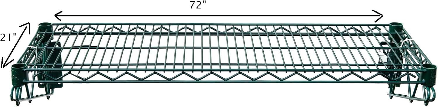 Premium Epoxy Green Wire Wall Shelf | NSF Certified | Extra-Wide Wall-Mounted Storage Rack for Commercial Kitchen, Utility, Foodservice Use (21" x 72")