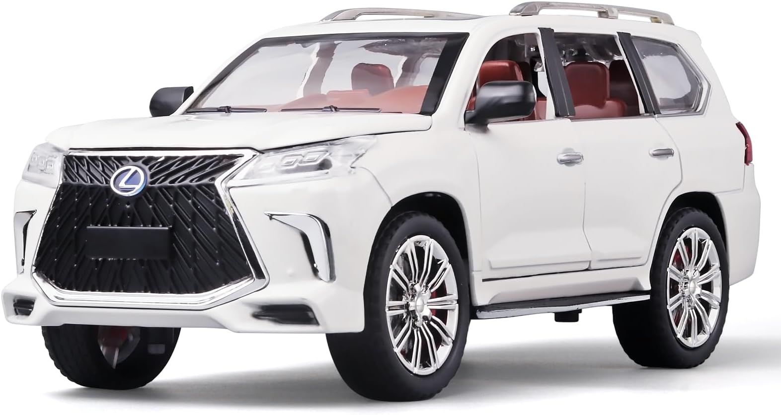OANMYJJO Lexus 570 Boys Big Off-Road SUV Model, 1/24 Diecast Metal Toy With Lights, Sound and Pull Back Function - for Ages 4-7 (White)