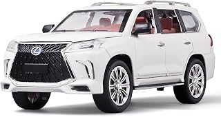 Lexus 570 Boys Big Off-Road SUV Model, 1/24 Diecast Metal Toy With Lights, Sound and Pull Back Function - for Ages 4-7 (White)