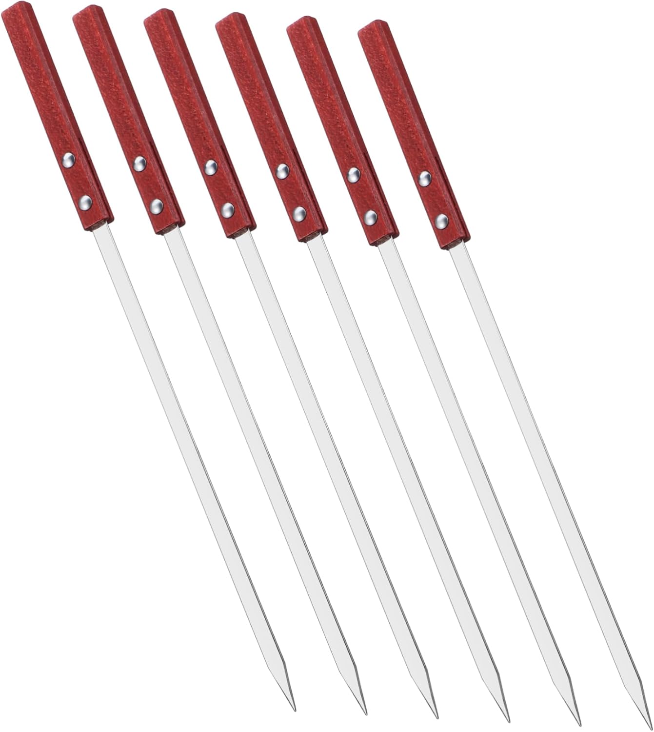 Happyyami 24pcs Stainless Steel Flat Skewers Wooden Handles Barbecue Skewers for Grilling Meat Vegetables and Kebab Easy to Clean