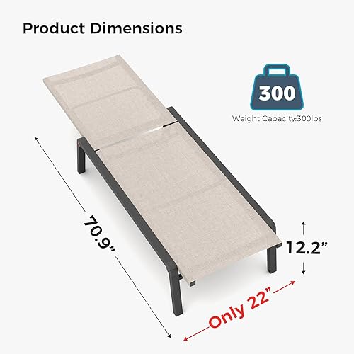 Miniatura 3 de Juego de 2 tumbonas para patio con 4 respaldos ajustables, tumbona plegable de aluminio reclinable para exteriores, junto a la piscina, bronceado