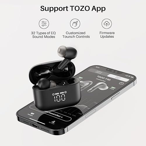 Miniatura 8 de Auriculares inalámbricos TOZO T20 Bluetooth con pantalla digital LED, 48.5 horas de reproducción, IPX8 resistente al agua, cancelación de ruido