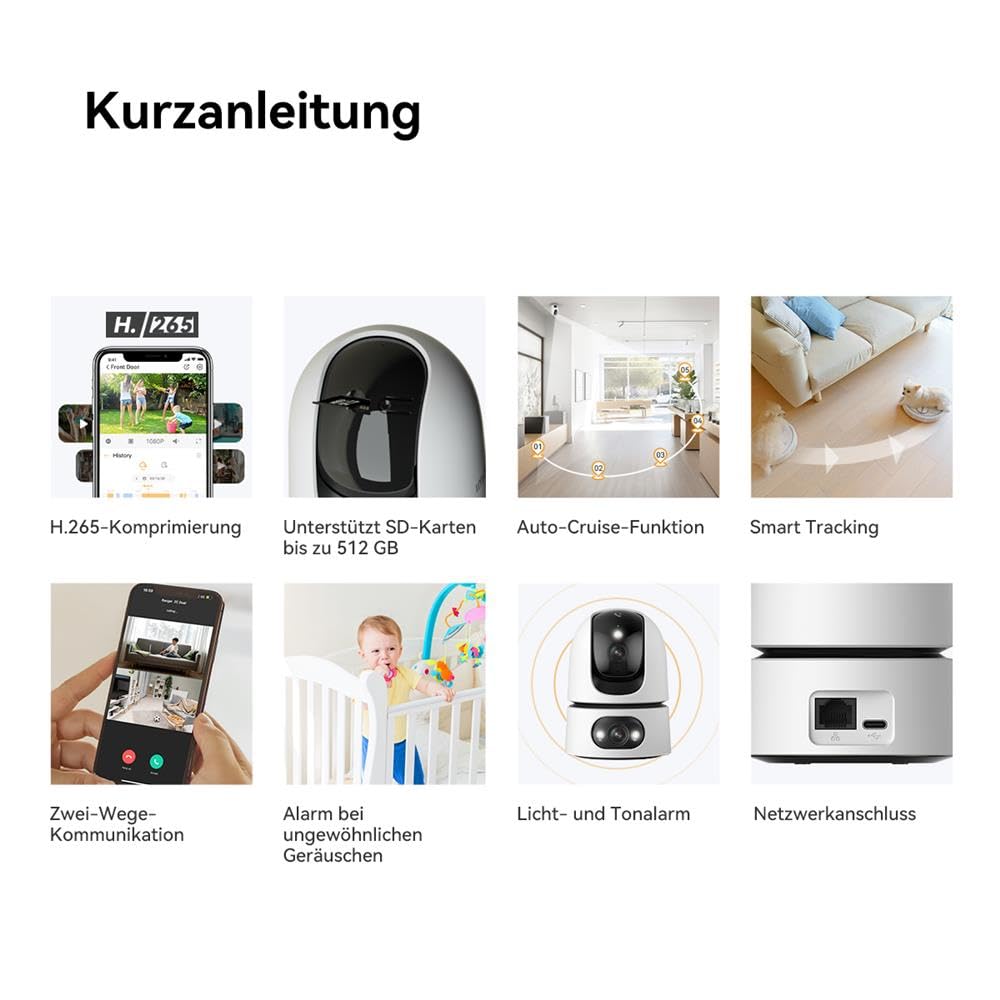 Imou Ranger Dual Pro 3MP+3MP WLAN Innenkamera mit 2 Objektiven, 360° PTZ, Dualband WiFi 6, Vollfarb-Nachtsicht, Personen- & Haustiererkennung, Auto-Tracking, Sirene, 2-Wege-Audio, microSD bis 256GB