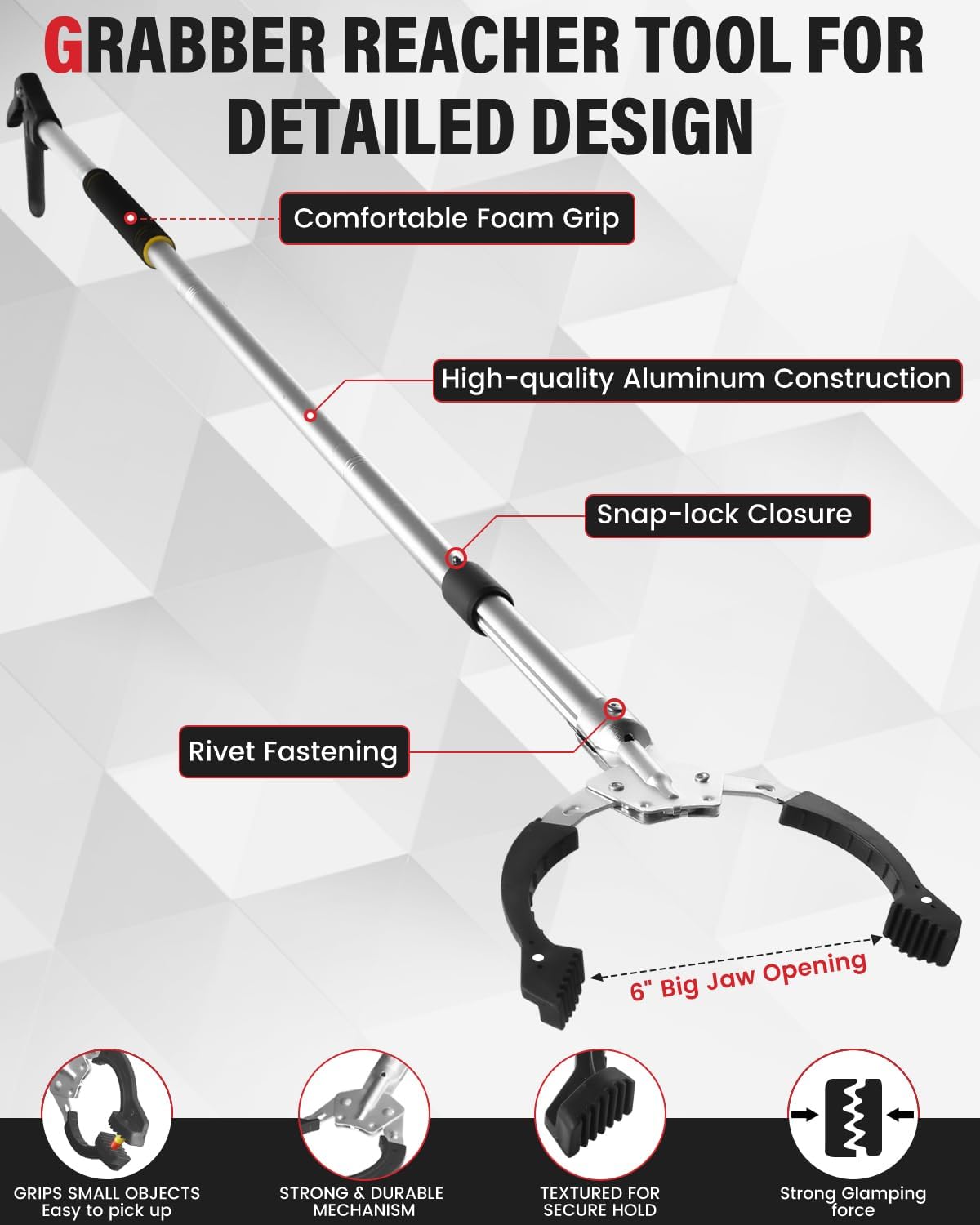 Trash Picker Upper Tool for Yard 69", Professional Heavy‑Duty Grabber Reacher Tool with 6" Large Jaw Opening & Magnetic Tip 6 Lb Loading Capacity Lightweight Grabber Stick for Picking Up Items