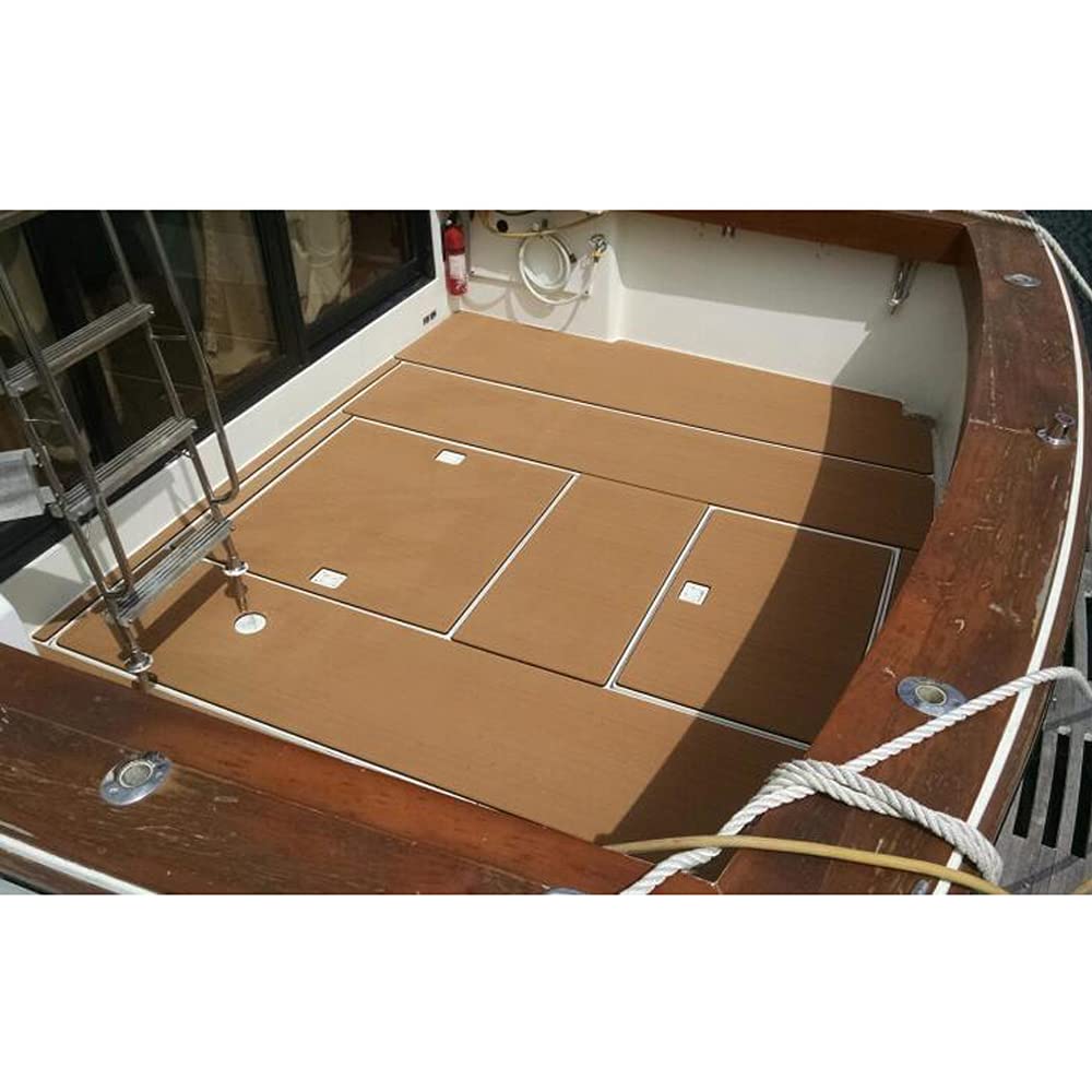 240*90Cm Anti Rutsch Matte Bodenbelag Teak Teppich Selbstklebend Pad Marine Synthetisches Decking Floor Self Adhesive FüR Yacht Boot Fischboote Kajak Skateboards EVA-Schaum Modern Braun Ohne Streifen