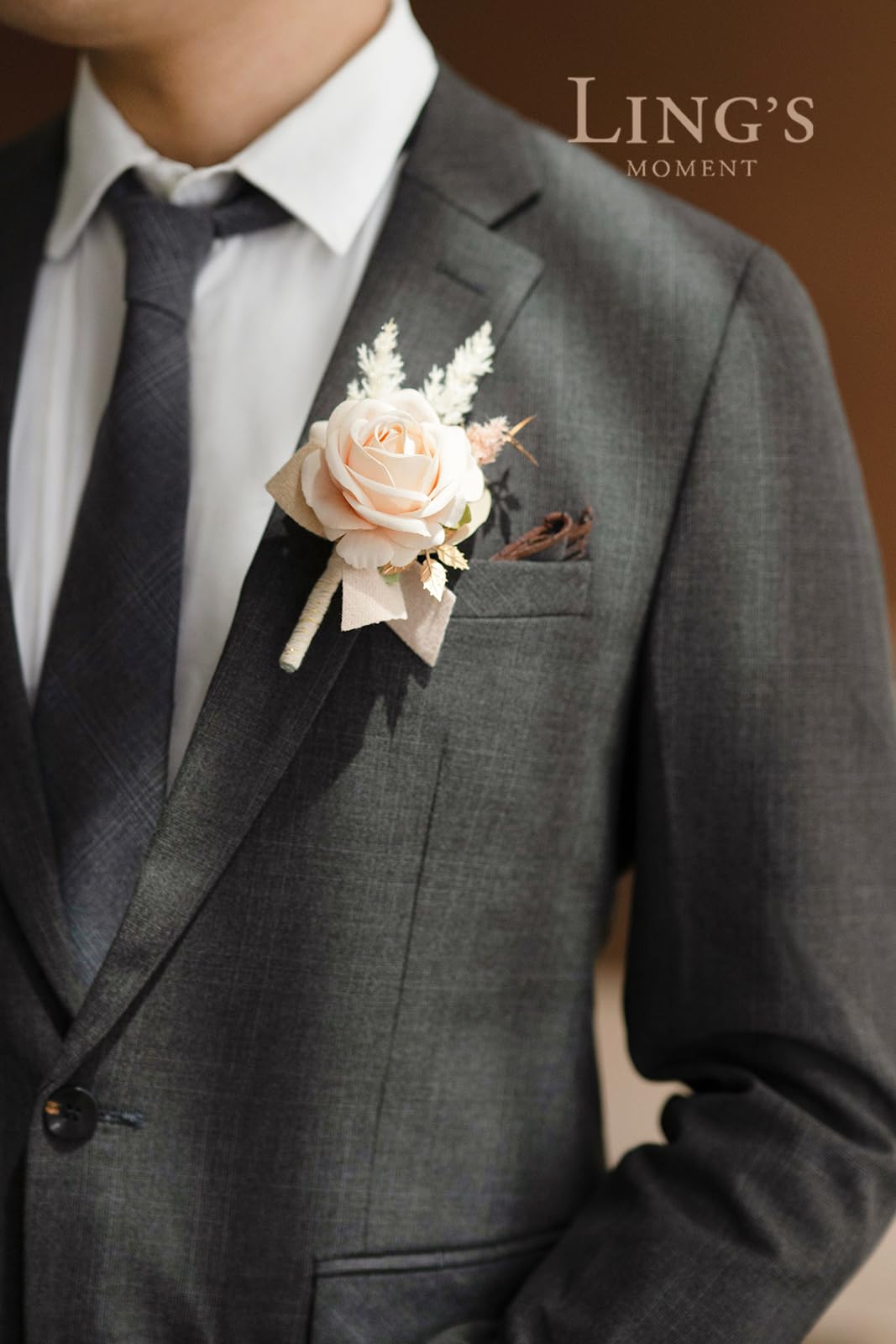 Ling's moment Boutonniere for Men 6pcs Groom Groomsmen Boutonniere, Artificial Flowers for Wedding Decor/Prom/Homecoming - Image 2