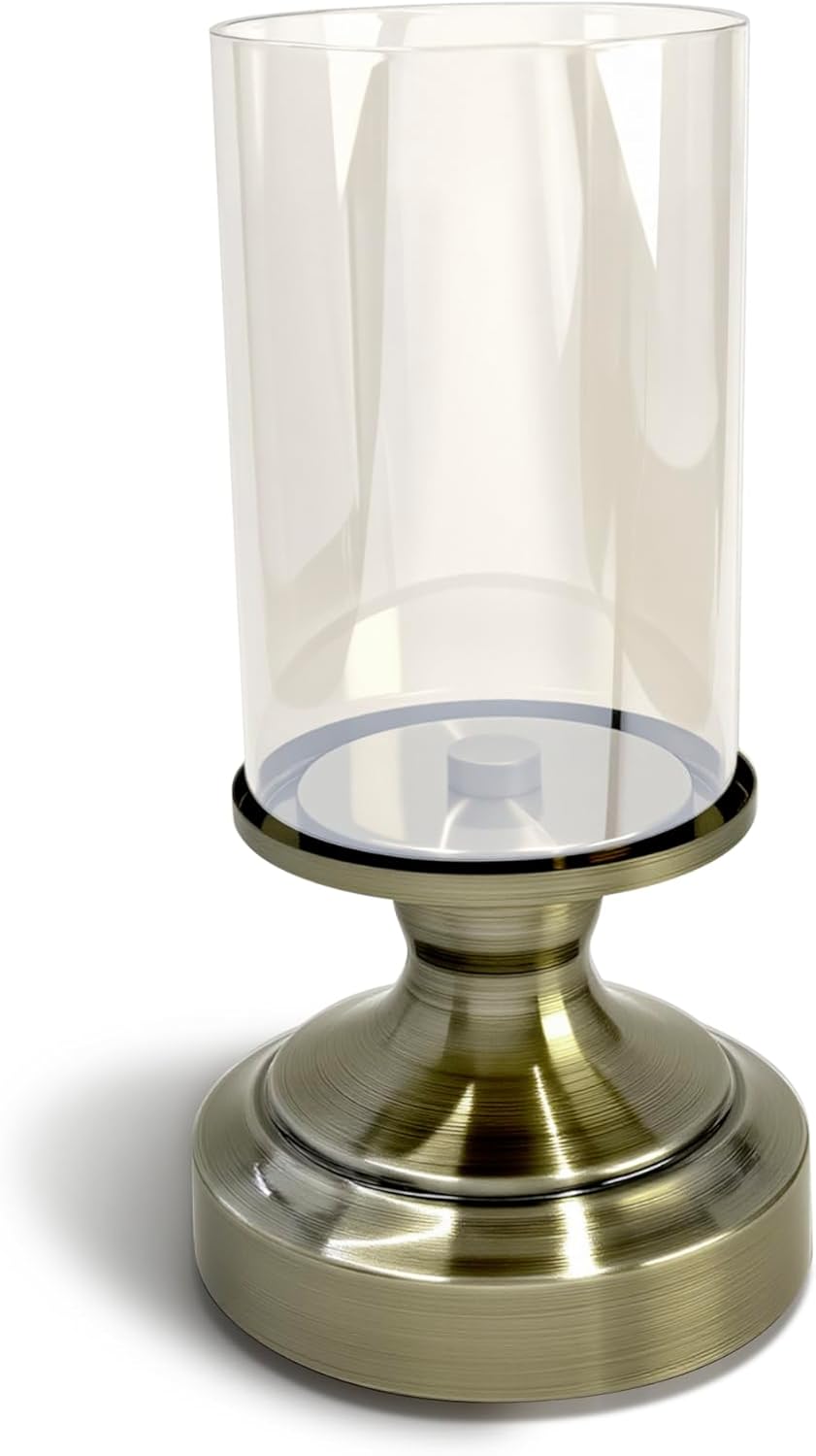 Brass Hurricane Candle Holder with Glass Lid, Anti-Tip Pillar Candle Holder for Wedding Dining Party Table Centerpiece, Elegant Home Decor - Image 2