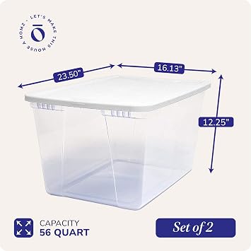 Homz Snaplock Clear Storage Bin with Lid, X Large-56 Quart, White, 2 Count
