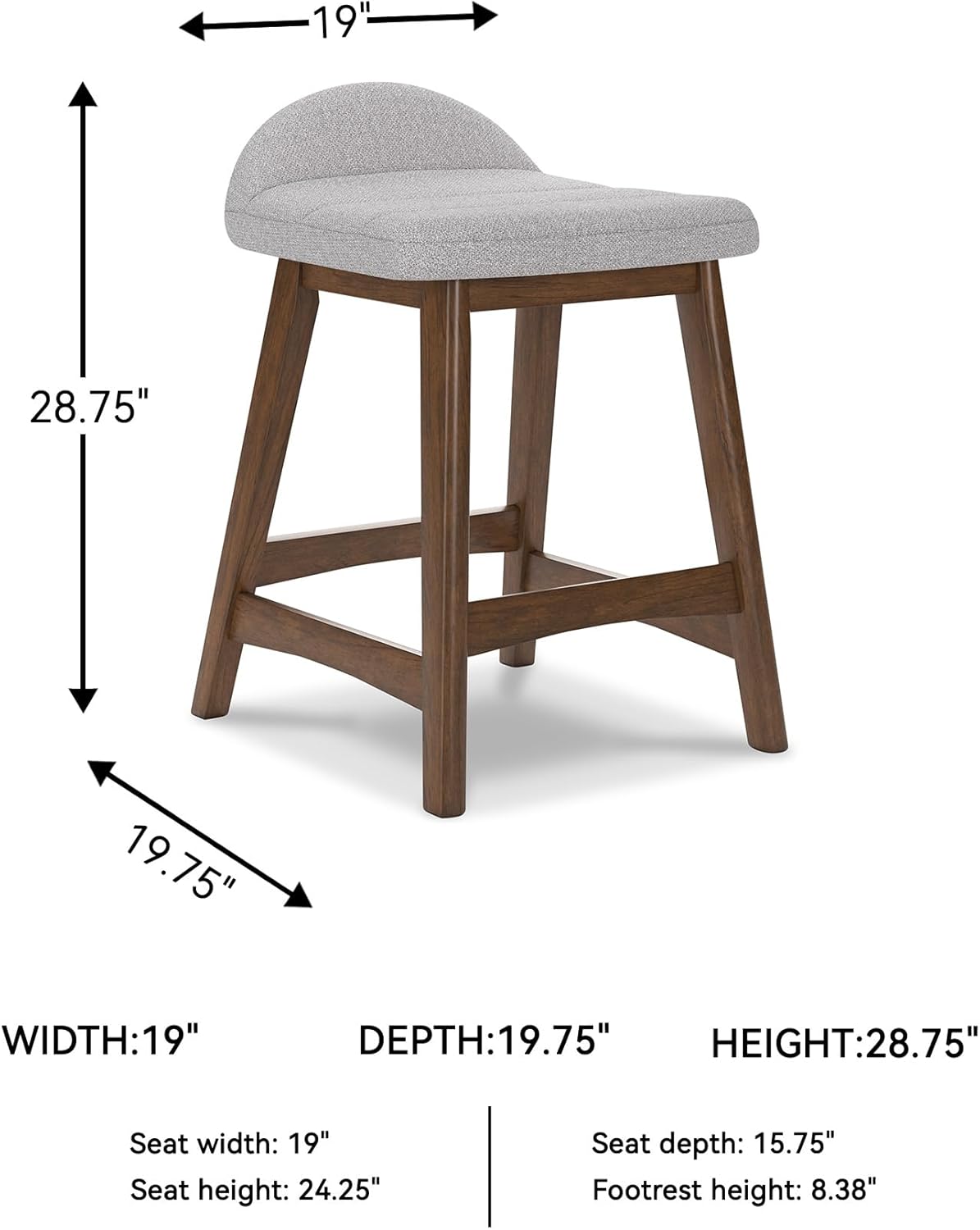 Signature Design by Ashley Lyncott Contemporary Counter Height Upholstered Bar Stool with Foam Cushion, Set of 2, Fabric Upholstery, 24.25", Light Gray & Brown