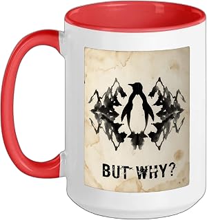 Penguin But Why Trendy Penguins Meme Ceramic Mug, Red/White, 15oz