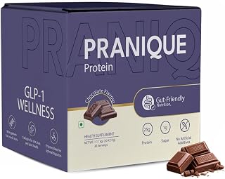 Pranique GLP-1 Wellness Protein Powder | 25g Protein + 5g Collagen | Gut-Friendly Enzyme Blend | For Skin, Hair, Muscle & ... Price In India