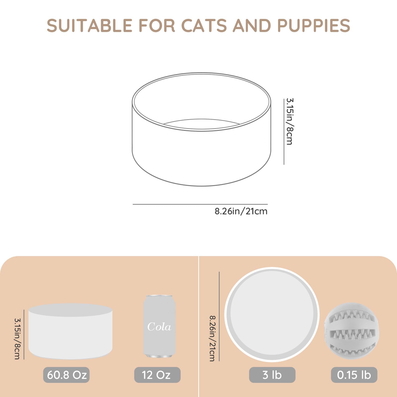 SPUNKYJUNKY Keramiknapf für Hunde und Katzen, 1,7 l, modern, niedlich, beschwert, Weiß (1 Stück)