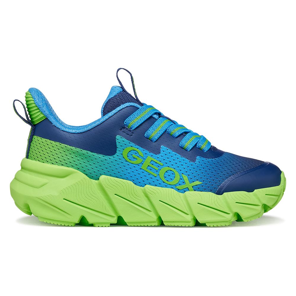 Geox J FLEXYPER Fast Boy Trainers, LT Blue/Lime, 34 EU