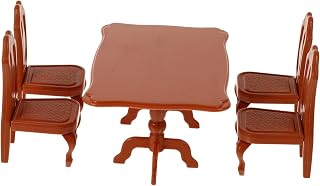 Housoutil 1 Conjunto Mesa De Jantar E Modelo De Cadeira Brinquedos De Mesa Mesa De Água Brinquedos Mesas Para Crianças 1 12 Cadeiras De Mesa Suprimentos De Móveis De Madeira Em Miniatura
