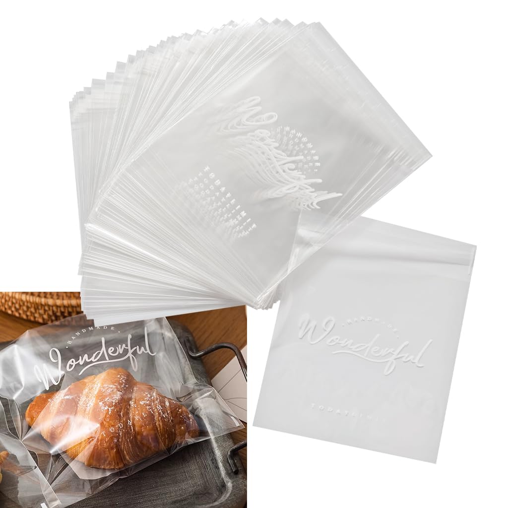 FPNNZ 100 PCS Medium Clear Self-Adhesive OPP Food & Sandwich Bags, Disposable, Polypropylene (PP), Rectangular, 17 x 17 cm, Odor Resistant, Suitable for Storing Food, Snacks, Leftovers, and More