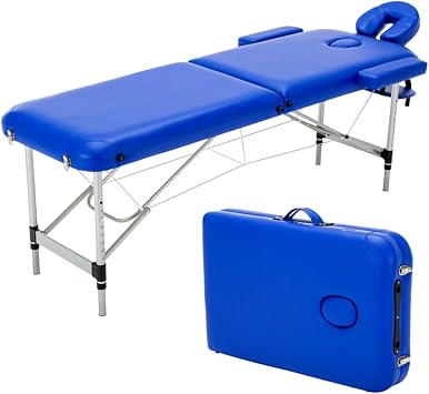 Portable Folding Massage Bed, Aluminum Alloy Travel Massage Table with Carrying Handle, Lightweight Home Massage Bed for Spa, Salon, and Outdoor UseColorBlue