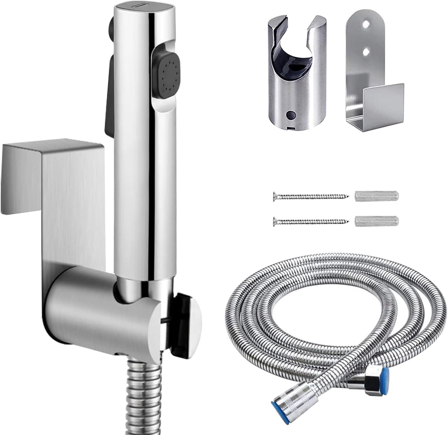 Bidet Hand Held Shower Set Dual Jet Mode Nozzle ABS Plastic Baby Cloth Diaper Spray Set with Faucet Dispenser Spring Hose Wall Mount Bracket