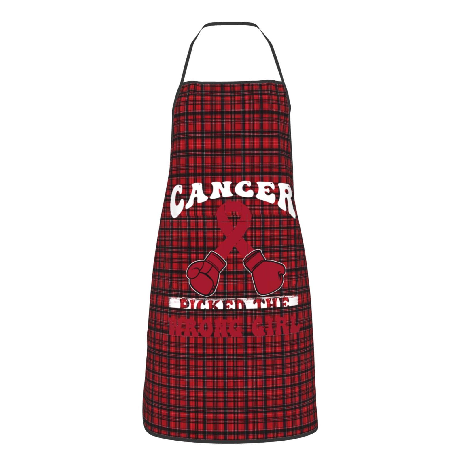 nopicsn Cancer Picked The Wrong Girl Multiple Cancer Apron for cooking with Pockets Women Men Kitchen Chef Funny Aprons