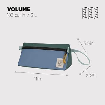 Topo Designs Dopp Kit - Travel Bag for Personal Care Essentials, Self Standing Triangular Shape, Fully Lined for Easy Cleaning, Recycled Nylon (Stone Blue/Forest)