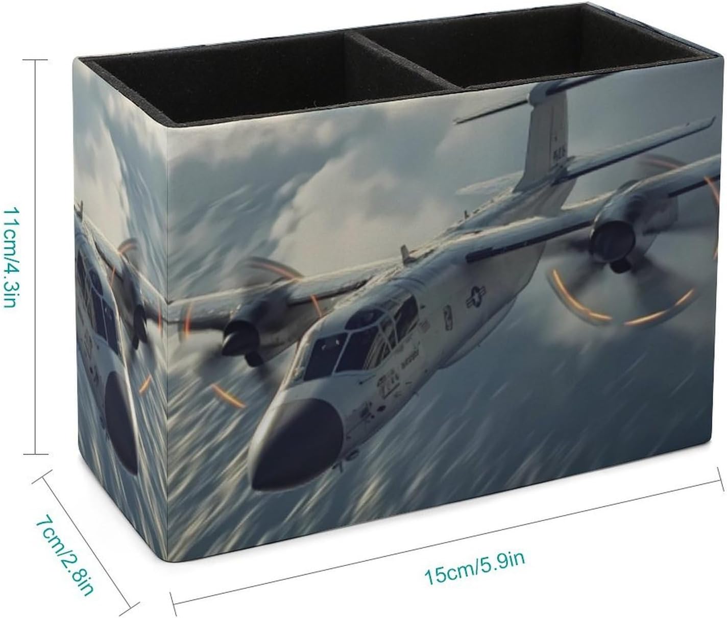 E-2D Advanced Hawkeye Fighter Jet Pencil Pen Holder PU Leather Desk Storage Organizer Makeup Brush Box