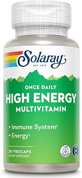 SOLARAY Once Daily High Energy Multivitamin, Iron Free, Immune System and Energy Support, Whole Food and Herb Base Ingredients, Mens and Womens Multi Vitamin 30 Servings, 30 VegCaps