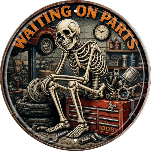 WVISJCPU Waiting On Parts Metal Sign 8X8 Inch Garage Wall Decor