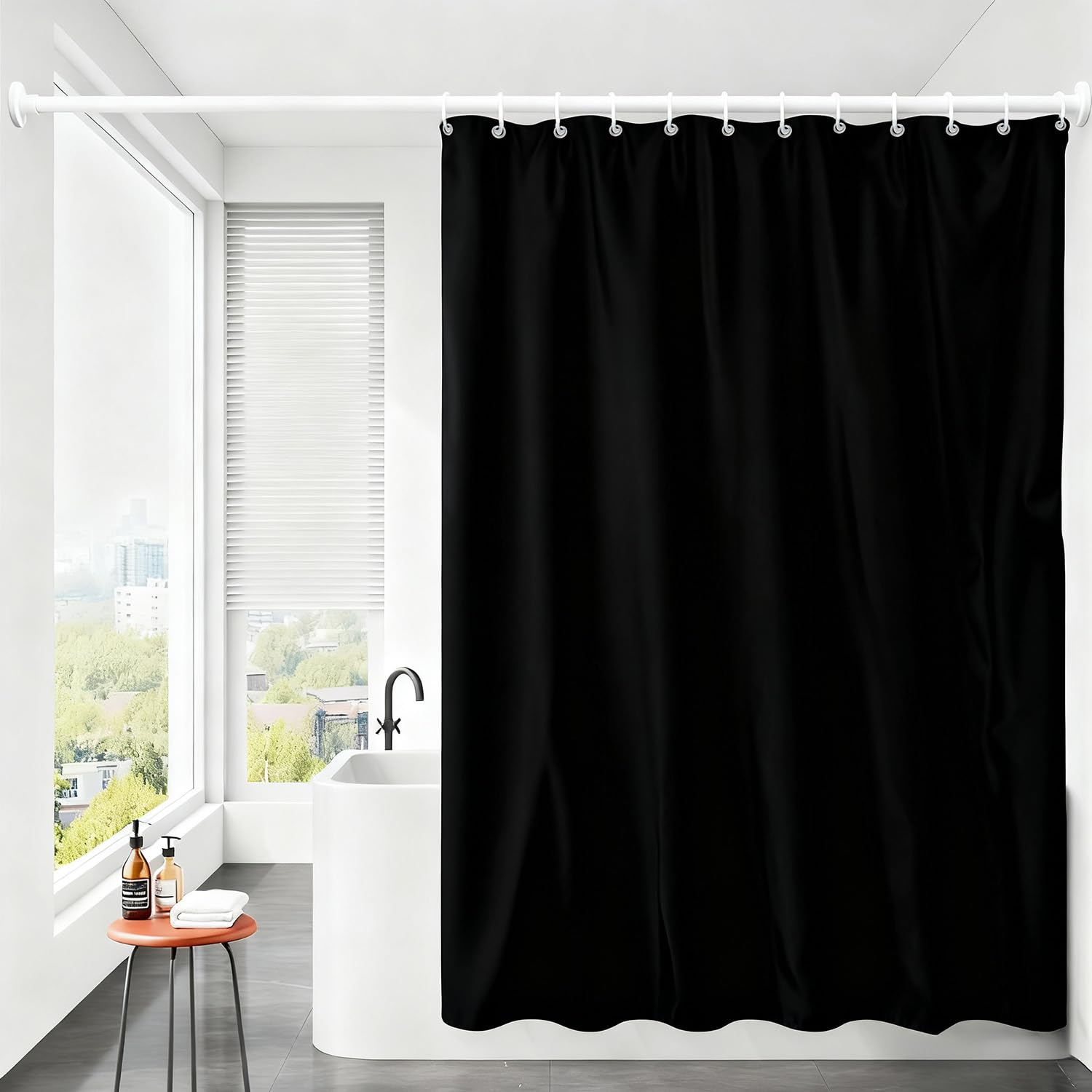 Peishimao Black Shower Curtain Mould Proof and Mildew Resistant Extra Long 180 x 180cm, 100% Polyester Waterproof Fabric Machine Washable Water Repellant Bathroom Shower Curtain Liner