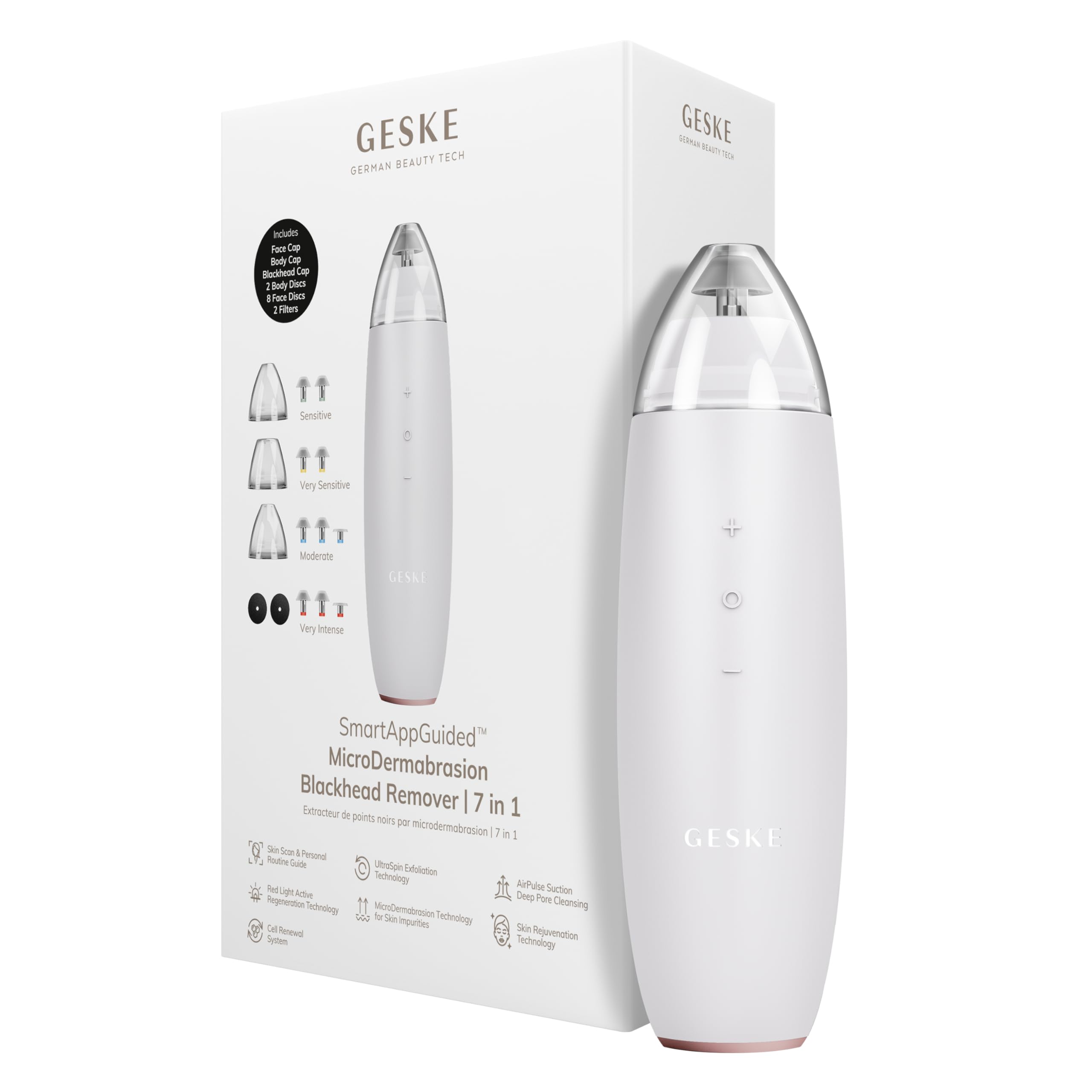 GESKE | SmartAppGuided™ MicroDermabrasion Blackhead Remover | Eliminador de puntos negros 7 en 1 | Limpiador de poros eléctrico | limpieza al vacío innovadora | herramientas de belleza