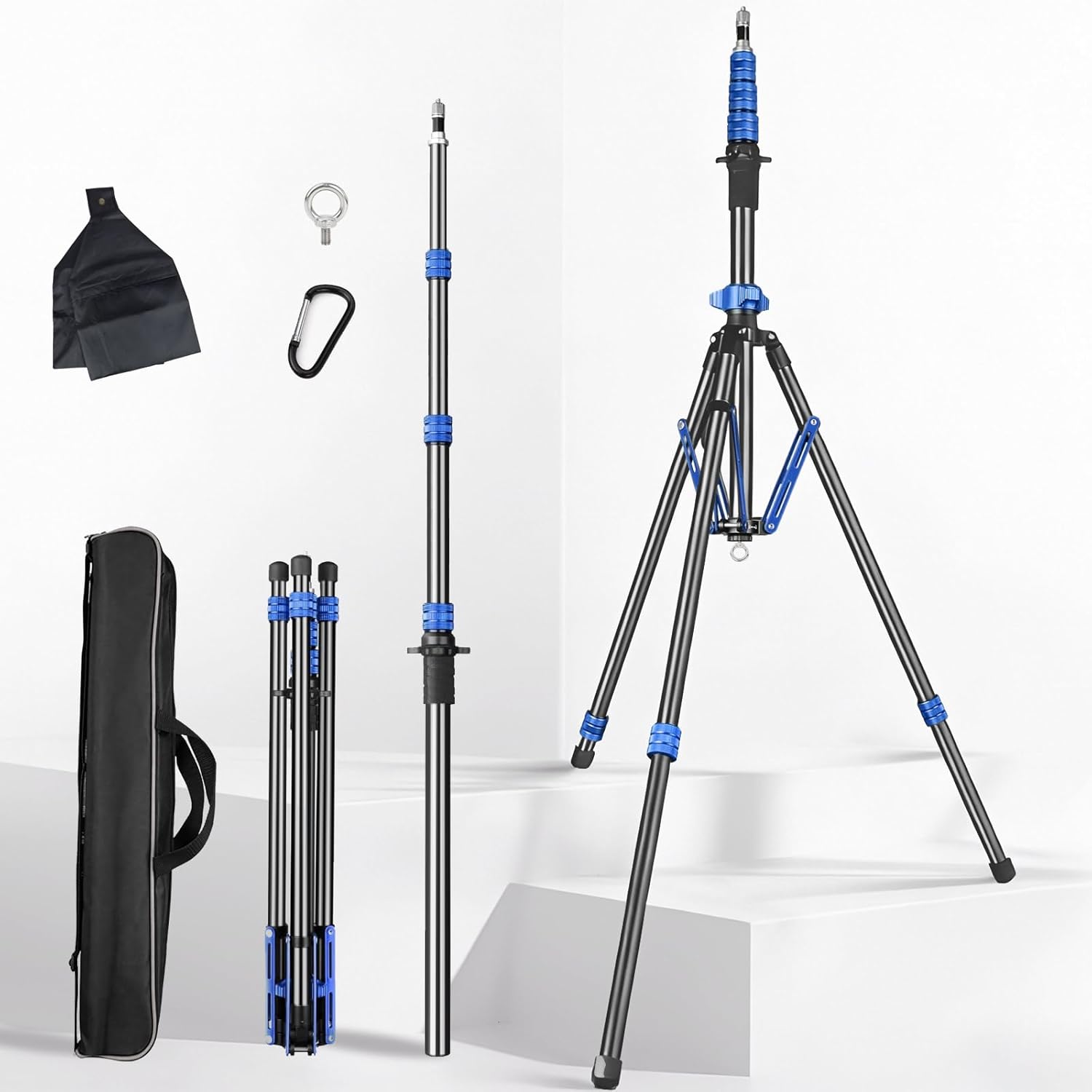 Heavy Duty Light Stand for Photography, 78.8" Aluminum Tripod Stand with Adjustable Legs for Uneven Ground, Detachable Center Column, Sandbag & Carrying Bag for Outdoor Studio Lighting