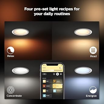 Philips Hue Smart Retrofit Recessed 5/6 Inch LED Downlight 4 Pack - White Ambiance Warm-to-Cool White Light - 1100LM Indoor -Control with Hue App - Works with Alexa, Google Assistant and Apple Homekit