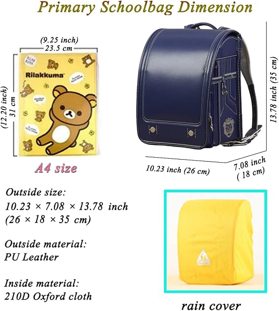 Randoseru Ransel backpack automatic Japanese school bag boys girls leather light weight Rain Cover