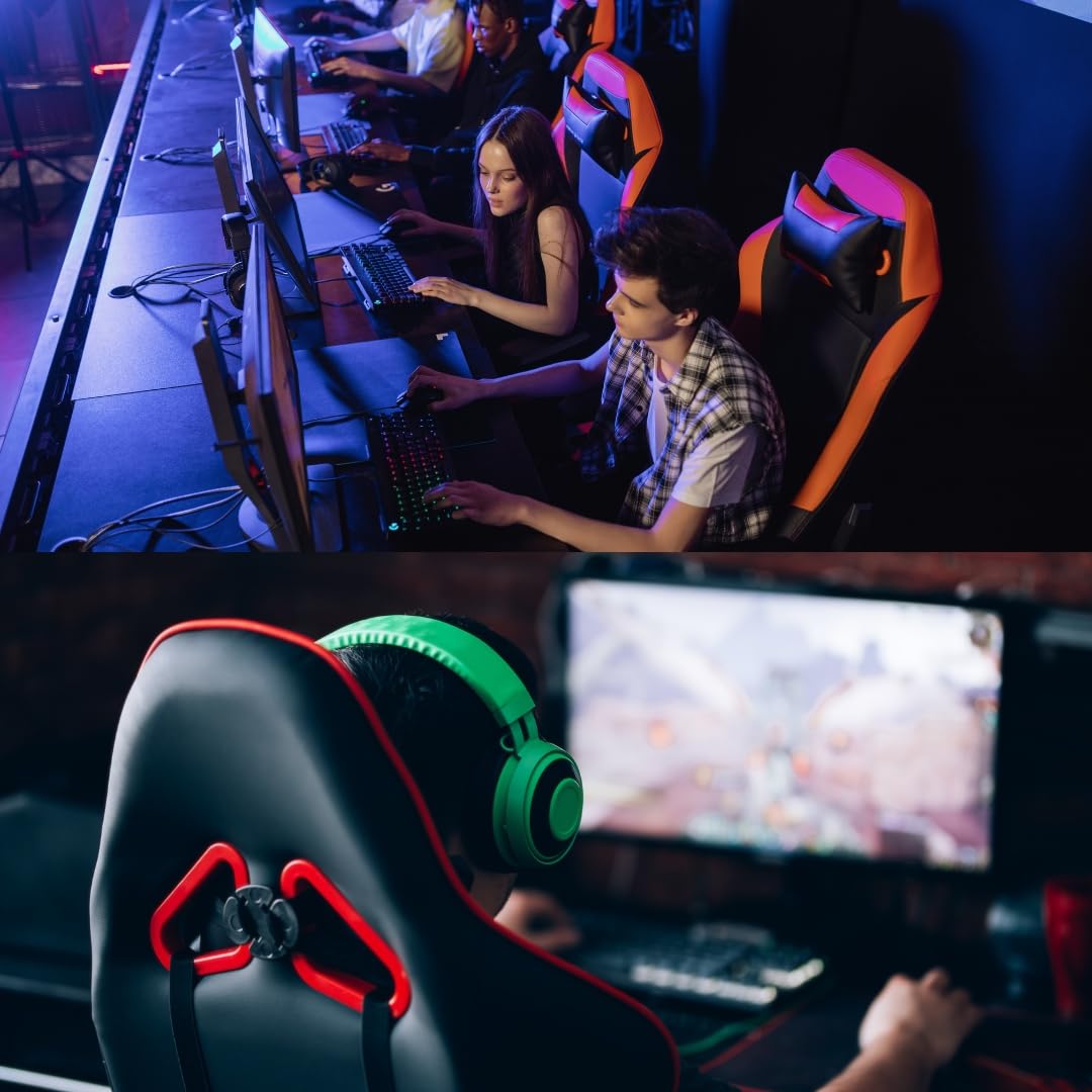 A.M.C. Sedia Gaming RGB con Luci LED E Sedia Ergonomica Poltrona Ufficio girevole, con rotelle, poggiatesta e cuscino lombare, Portata: 125kg con Schienale Alto in Pelle (ROSSO)