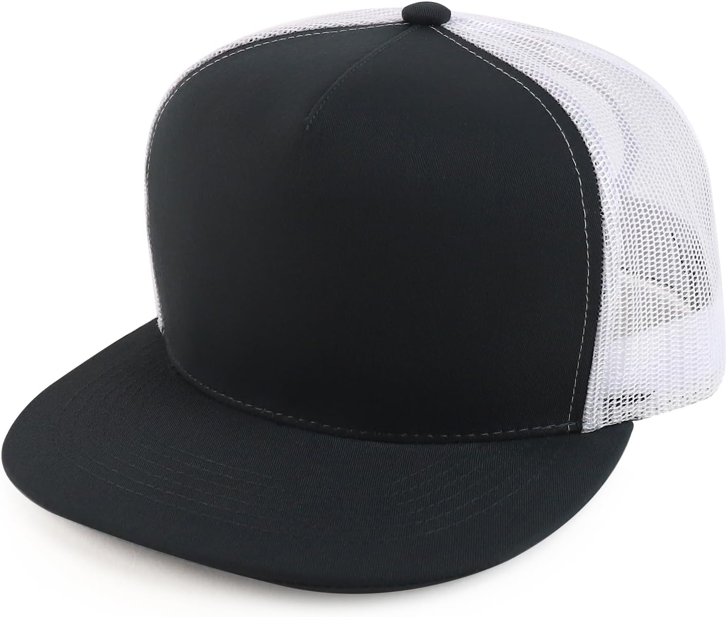Trendy Apparel Shop Oversize XXL Plain 5 Panel Trucker Flat Bill Mesh Snapback Cap
