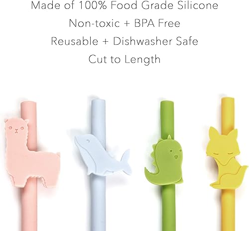 Miniatura 3 de Pajitas de silicona reutilizables seguras para niños, 4 piezas flexibles de 7.8 pulgadas de largo con 1 cepillo de limpieza para vasos de 20 onzas y