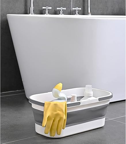 Miniatura 5 de Cubo de plástico plegable de 14 L (3.7 galones) con ruedas para limpieza de la casa, cesta rectangular práctica multiusos para limpiar trapeador,